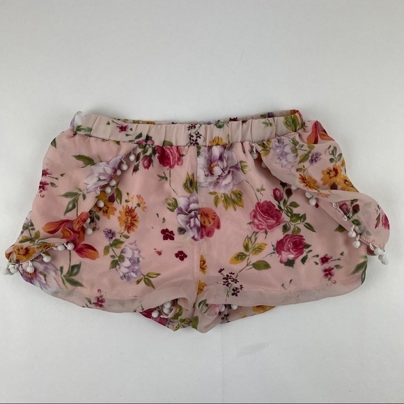 The Hanger Shorts Women's Small Pink Floral Tassels Elastic Waist - Picture 1 of 6